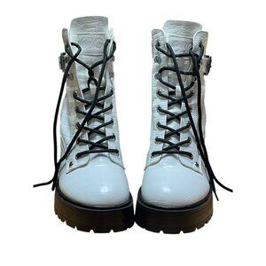 CBG Los Angeles White Croc-Embossed Lace-Up Platform Boots 10M Faux Leather